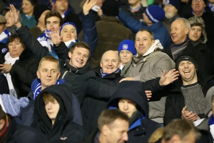 Framed Print : Brighton and Hove Albion Fans in Full Throat at Craven Cottage (2014) Framed Print : Brighton and Hove Albion Fans in Full Throat at Craven Cottage (2014)