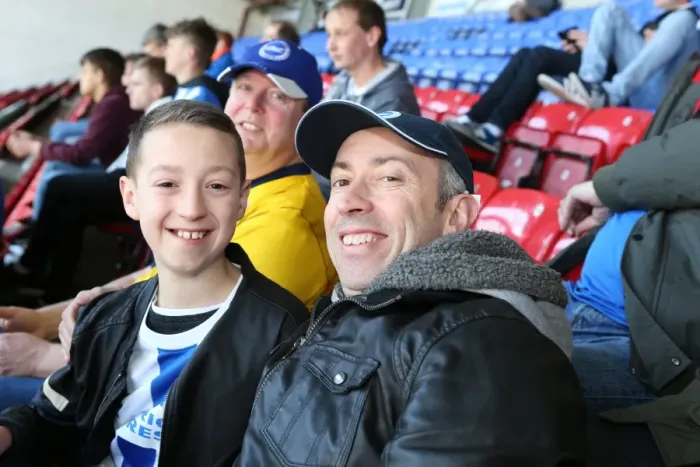 Framed Print : Brighton and Hove Albion Fans in Full Throat at Wigan Athletic Championship Clash, April 2015 Framed Print : Brighton and Hove Albion Fans in Full Throat at Wigan Athletic Championship Clash, April 2015