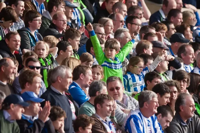 Framed Print : Brighton & Hove Albion Fans Unwavering Support at Nottingham Forest Championship Match, March 2012 Framed Print : Brighton & Hove Albion Fans Unwavering Support at Nottingham Forest Championship Match, March 2012