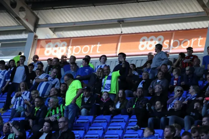 Framed Print : Brighton and Hove Albion Fans Unwavering Support at Reading Championship Match, October 2015 Framed Print : Brighton and Hove Albion Fans Unwavering Support at Reading Championship Match, October 2015