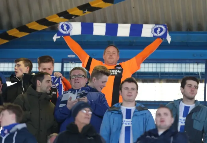 Framed Print : Brighton and Hove Albion Fans Unwavering Support at Sheffield Wednesday Championship Match, 14 February 2015