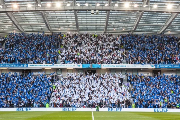 Framed Print : Brighton and Hove Albion Fans Wave Flags in Euphoric Play-Off Atmosphere Framed Print : Brighton and Hove Albion Fans Wave Flags in Euphoric Play-Off Atmosphere