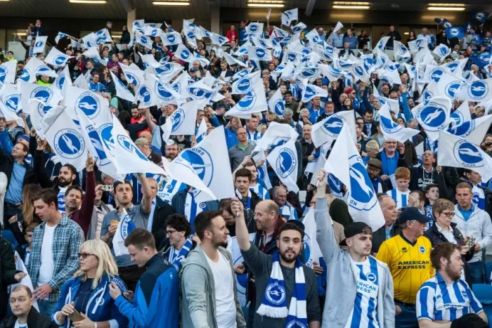 Framed Print : Brighton and Hove Albion Fans Wave Flags in Play-Off Tension (16MAY16) Framed Print : Brighton and Hove Albion Fans Wave Flags in Play-Off Tension (16MAY16)