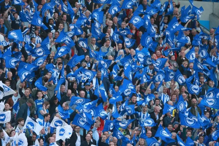 Framed Print : Brighton and Hove Albion Fans Wave Flags in Play-Off Tension: Sky Bet Championship, Brighton vs. Sheffield Wednesday (16MAY16) Framed Print : Brighton and Hove Albion Fans Wave Flags in Play-Off Tension: Sky Bet Championship, Brighton vs. Sheffield Wednesday (16MAY16)