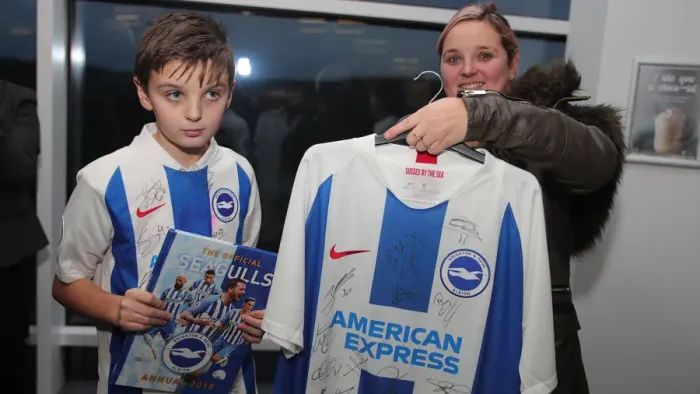 Framed Print : Brighton & Hove Albion FC: 2019 / 20 Season - Neal Maupay, Dale Stephens, Aaron Connolly, and Adam Webster Sign Autographs at Amex Stadium Framed Print : Brighton & Hove Albion FC: 2019 / 20 Season - Neal Maupay, Dale Stephens, Aaron Connolly, and Adam Webster Sign Autographs at Amex Stadium