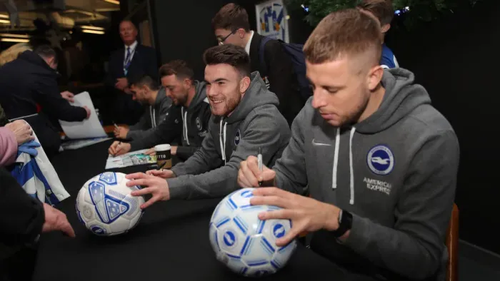 Framed Print : Brighton & Hove Albion FC: 2019 / 20 Season - Neal Maupay, Dale Stephens, Aaron Connolly, and Adam Webster Sign Autographs at Amex Stadium Framed Print : Brighton & Hove Albion FC: 2019 / 20 Season - Neal Maupay, Dale Stephens, Aaron Connolly, and Adam Webster Sign Autographs at Amex Stadium