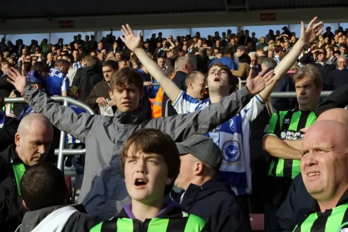 Framed Print : Brighton and Hove Albion FC: Away Days 2011-12 - Seafront Supporters in Action Framed Print : Brighton and Hove Albion FC: Away Days 2011-12 - Seafront Supporters in Action