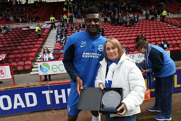 Brighton and Hove Albion FC: Away Fans Celebrate Player of the Season Award at Middlesbrough's Riverside Stadium (02MAY15)