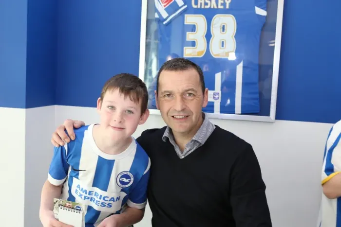 Framed Print : Brighton & Hove Albion FC: Chris Hughton, Colin Calderwood, Leon Best, and Christian Walton Sign Autographs at American Express Community Stadium (February 2015)