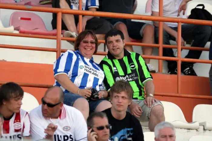 Framed Print : Brighton and Hove Albion FC: Electric Atmosphere of Away Crowds in Portugal Pre-season 2011-12