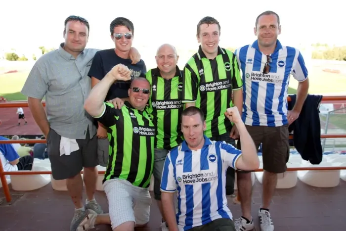 Framed Print : Brighton and Hove Albion FC: Electric Atmosphere of Away Crowds in Portugal Pre-season 2011-12