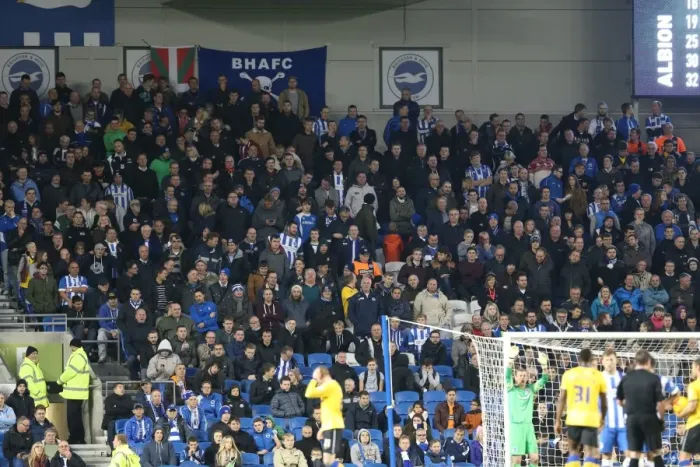 Framed Print : Brighton and Hove Albion FC: Electric Atmosphere as Fans Roar for Victory vs. Wigan Athletic in Sky Bet Championship (4 November 2014) Framed Print : Brighton and Hove Albion FC: Electric Atmosphere as Fans Roar for Victory vs. Wigan Athletic in Sky Bet Championship (4 November 2014)
