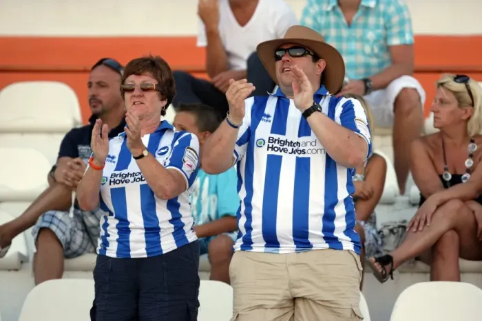 Framed Print : Brighton and Hove Albion FC: Electric Atmosphere in the Stands - Portugal Pre-season 2011-12