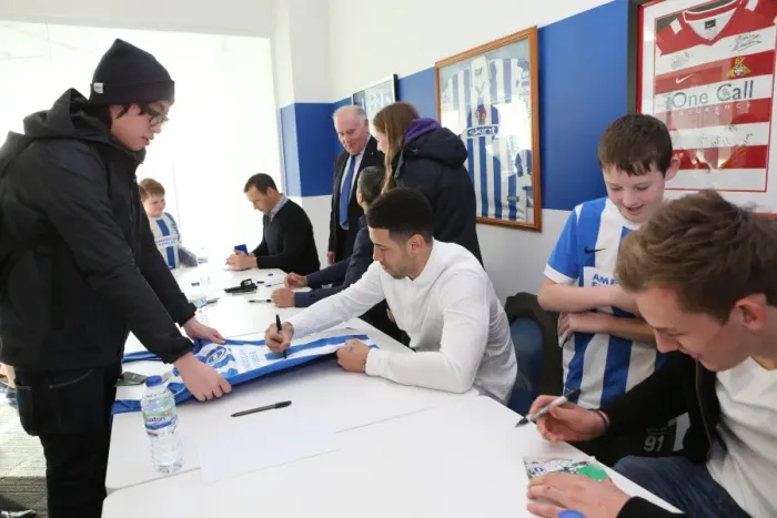 Framed Print : Brighton & Hove Albion FC: Meeting the Team - Chris Hughton, Colin Calderwood, Leon Best, and Christian Walton (17FEB15)