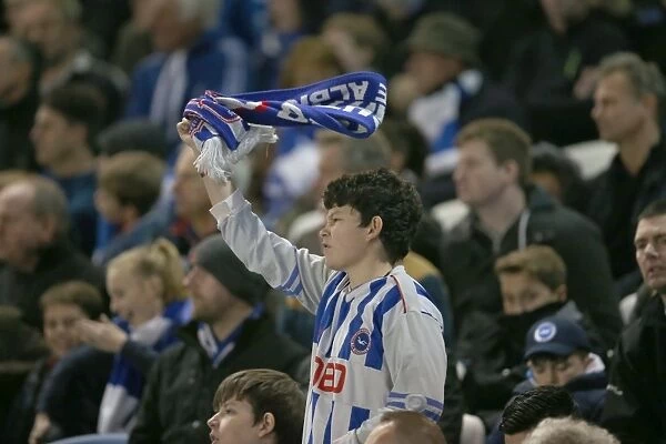 Brighton & Hove Albion FC: Passionate Fan Amidst the Action against Fulham (29NOV14)