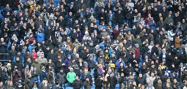 Brighton and Hove Albion FC: Passionate Fans in Action during the Sky Bet Championship Match vs. Nottingham Forest (07FEB15)