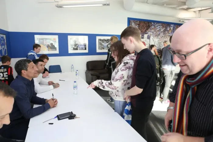 Framed Print : Brighton & Hove Albion FC: Players Chris Hughton, Colin Calderwood, Leon Best, and Christian Walton Sign Autographs at American Express Community Stadium (February 2015) Framed Print : Brighton & Hove Albion FC: Players Chris Hughton, Colin Calderwood, Leon Best, and Christian Walton Sign Autographs at American Express Community Stadium (February 2015)