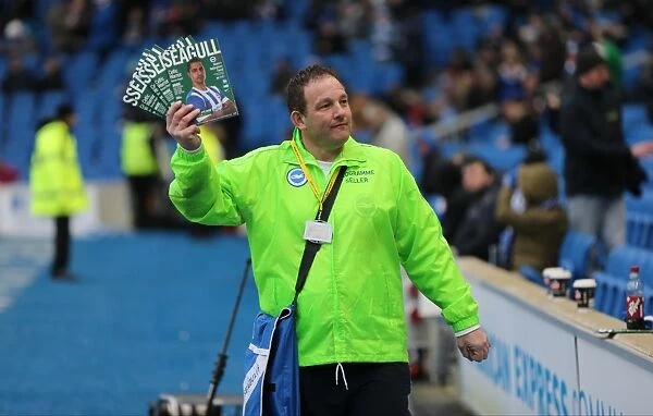 Brighton and Hove Albion FC: Programme Seller at American Express Community Stadium during Sky Bet Championship Match vs Nottingham Forest (07FEB15)