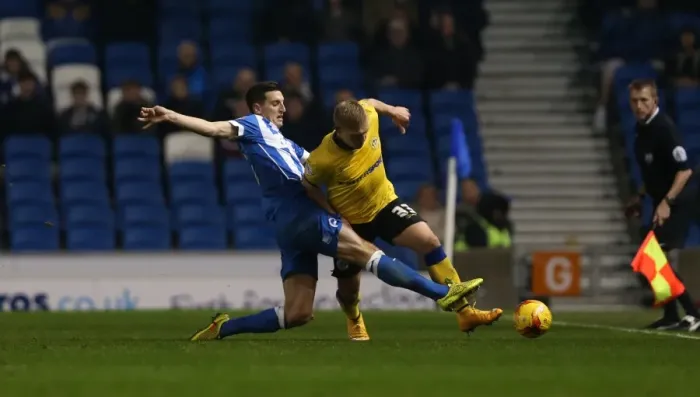 Framed Print : Brighton & Hove Albion: Lewis Dunk in Action Against Wigan Athletic (Nov 2014)