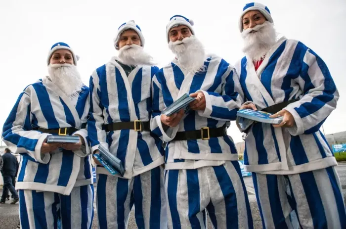 Framed Print : Brighton and Hove Albion: Santa Run Santa Clauses in Action during Middlesbrough Match, American Express Community Stadium, 19th December 2015 Framed Print : Brighton and Hove Albion: Santa Run Santa Clauses in Action during Middlesbrough Match, American Express Community Stadium, 19th December 2015