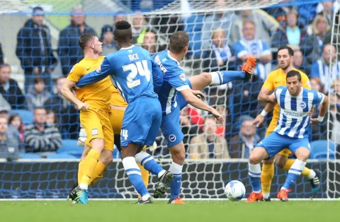 Framed Print : Brighton & Hove Albion vs. Preston North End: Sky Bet Championship Showdown at American Express Community Stadium (24 / 10 / 2015)