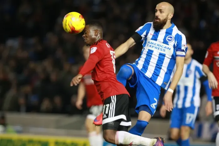 Framed Print : Brighton & Hove Albion vs. Fulham: Intense Clash Between Bruno Saltor and Floyd Ayite in Championship Match (26NOV16) Framed Print : Brighton & Hove Albion vs. Fulham: Intense Clash Between Bruno Saltor and Floyd Ayite in Championship Match (26NOV16)
