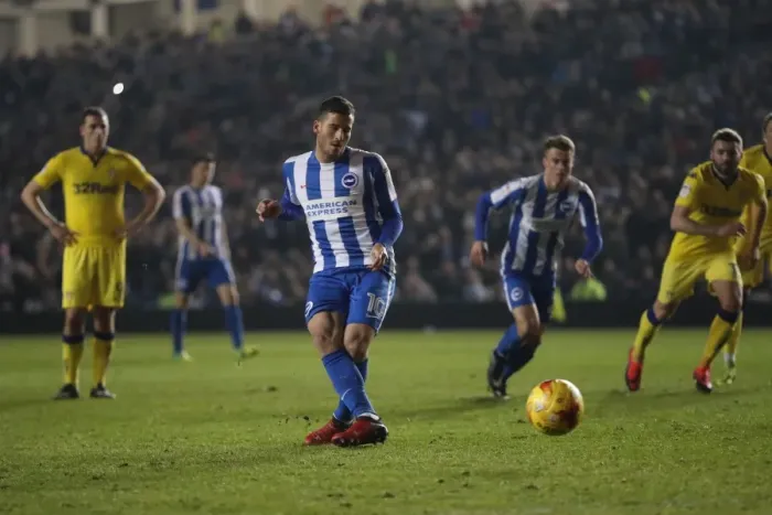 Framed Print : Brighton and Hove Albion vs. Leeds United: EFL Sky Bet Championship Showdown at American Express Community Stadium (December 9, 2016)