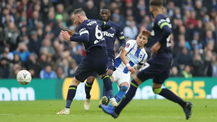 Framed Print : Brighton and Hove Albion vs. Derby County: Emirates FA Cup Battle at American Express Community Stadium (February 16, 2019) Framed Print : Brighton and Hove Albion vs. Derby County: Emirates FA Cup Battle at American Express Community Stadium (February 16, 2019)