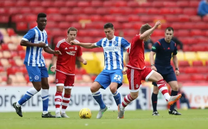 Framed Print : Brighton and Hove Albion vs Aberdeen: Pre-Season Battle at Pittodrie, July 2015