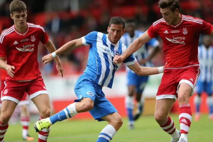 Framed Print : Brighton and Hove Albion vs Aberdeen: Pre-Season Battle at Pittodrie, July 2015