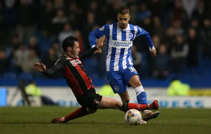Framed Print : Brighton and Hove Albion vs AFC Bournemouth: Joe Bennett in Action (10APR15)