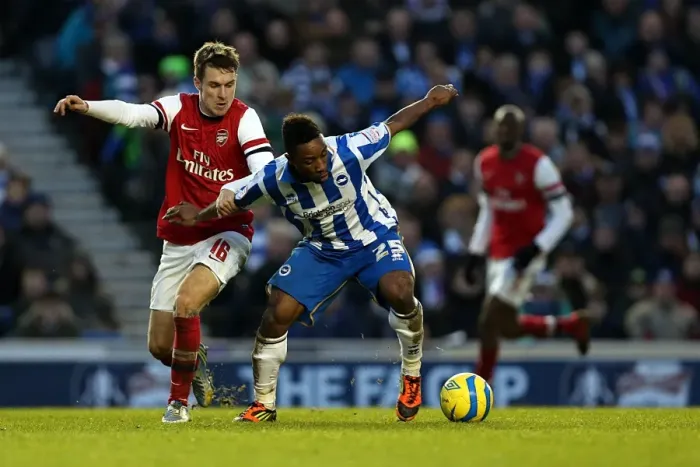 Framed Print : Brighton & Hove Albion vs Arsenal (2012-13): A Past Season Clash at Falmer Stadium
