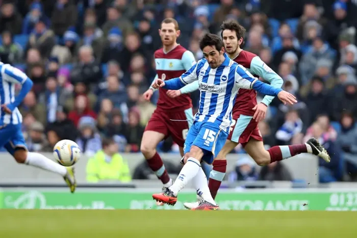 Framed Print : Brighton & Hove Albion vs. Burnley, February 23, 2013: Vicente's Shot at Amex Stadium