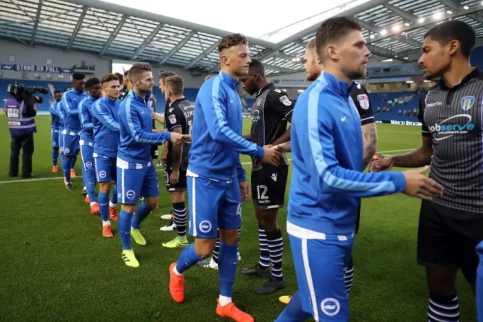 Framed Print : Brighton and Hove Albion vs Colchester United: EFL Cup Clash at American Express Community Stadium (09.08.16) Framed Print : Brighton and Hove Albion vs Colchester United: EFL Cup Clash at American Express Community Stadium (09.08.16)