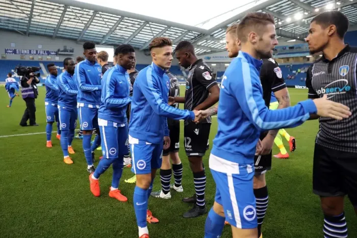 Framed Print : Brighton and Hove Albion vs Colchester United: EFL Cup Clash at American Express Community Stadium (09.08.16) Framed Print : Brighton and Hove Albion vs Colchester United: EFL Cup Clash at American Express Community Stadium (09.08.16)
