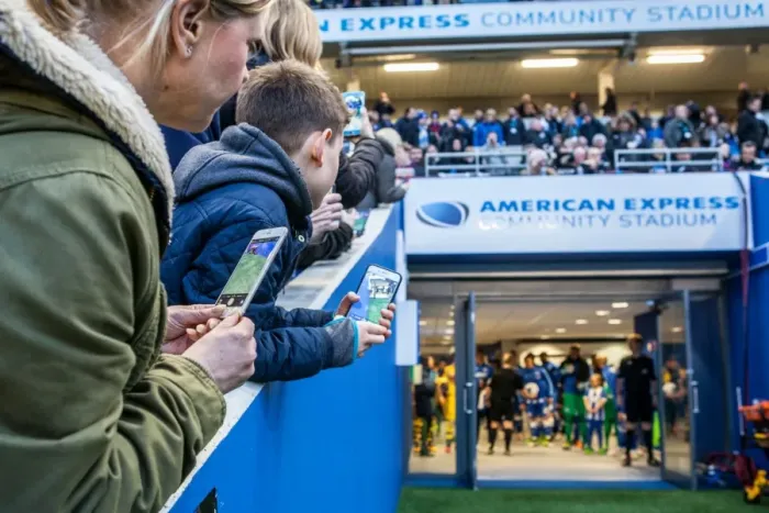 Framed Print : Brighton and Hove Albion vs. Fulham: Fans Eagerly Await Players Emergence (15APR16)