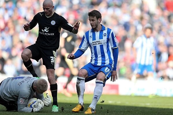 Brighton & Hove Albion vs Leicester City: Andrea Orlandi Saves Shot by Kasper Schmeichel (April 6, 2013)