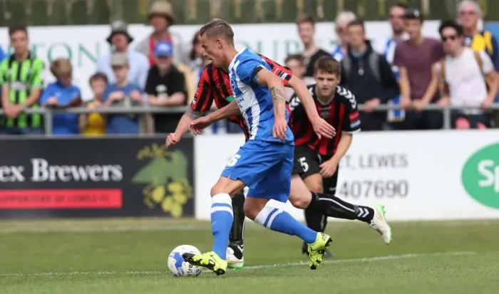 Framed Print : Brighton and Hove Albion vs Lewes: Pre-Season Friendly Clash at Dripping Pan (18th July 2015)