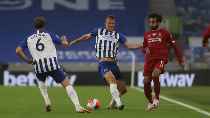 Framed Print : Brighton and Hove Albion vs Liverpool: Premier League Showdown at American Express Community Stadium (July 2020)
