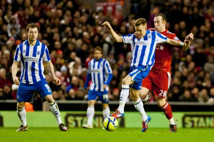 Framed Print : Brighton & Hove Albion vs. Liverpool (FA Cup, 2011-12): Away Game at Anfield Framed Print : Brighton & Hove Albion vs. Liverpool (FA Cup, 2011-12): Away Game at Anfield