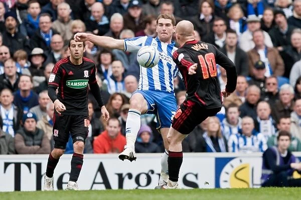 Brighton & Hove Albion vs Middlesbrough: Sam Vokes Battles for Ball Supremacy, Npower Championship, March 2012
