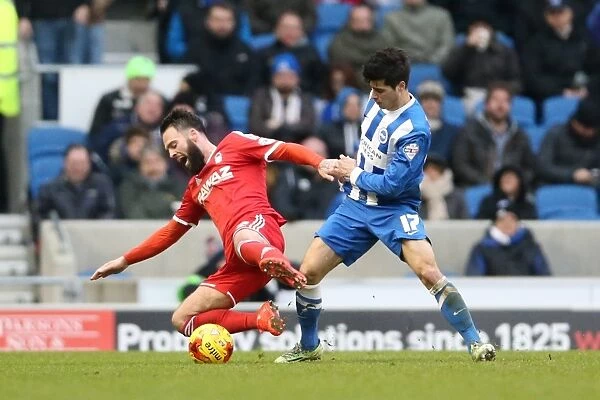 Brighton & Hove Albion vs Nottingham Forest: Joao Carlos Teixeira's Intense Midfield Battle in Sky Bet Championship 2015 (7th February)