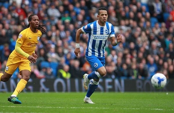 Brighton & Hove Albion vs. Preston North End: Liam Rosenior Chases Down the Loose Ball in Sky Bet Championship Action (24 / 10 / 2015)