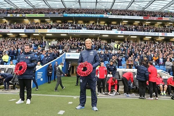 Brighton & Hove Albion vs. Wigan Athletic: Sami Hyypia and Gary Bowyer Honor Remembrance Day with Poppy Wreaths (Championship Match, 8 November 2014)