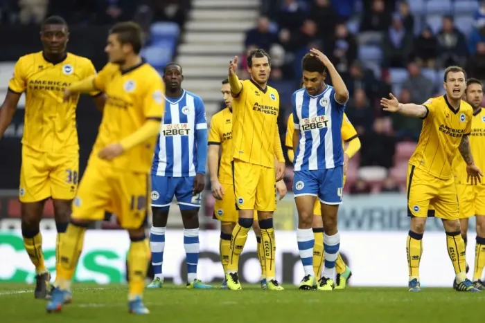 Framed Print : Brighton & Hove Albion vs. Wigan Athletic: 2013-14 Away Game Framed Print : Brighton & Hove Albion vs. Wigan Athletic: 2013-14 Away Game