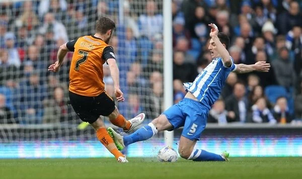 Brighton & Hove Albion vs. Wolverhampton Wanderers: Lewis Dunk in Action during the Sky Bet Championship Clash (14MAR15)