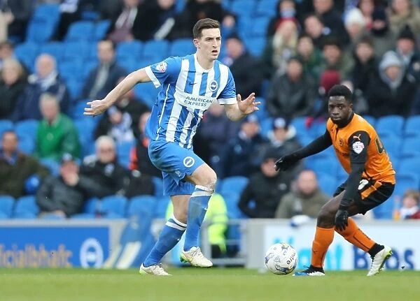 Brighton & Hove Albion vs. Wolverhampton Wanderers: Lewis Dunk in Action during the Championship Clash (14MAR15)