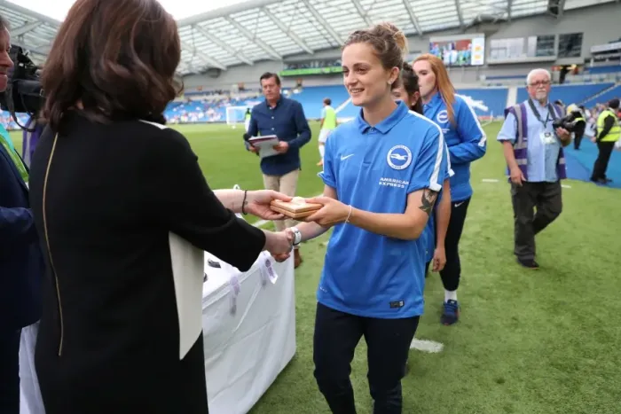 Framed Print : Brighton and Hove Albion Women Celebrate Trophy Victory Ahead of EFL Sky Bet Championship Clash with SS Lazio (31JUL16) Framed Print : Brighton and Hove Albion Women Celebrate Trophy Victory Ahead of EFL Sky Bet Championship Clash with SS Lazio (31JUL16)