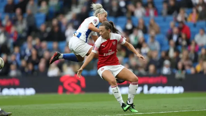 Framed Print : Brighton and Hove Albion Women vs. Arsenal Women: WSL Clash at American Express Community Stadium (29APR19) - Intense Match Action