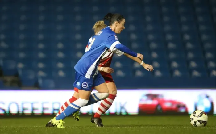 Framed Print : Brighton & Hove Albion Women vs Charlton Athletic Ladies: FA Women's Premier League Showdown at American Express Community Stadium (December 2015)